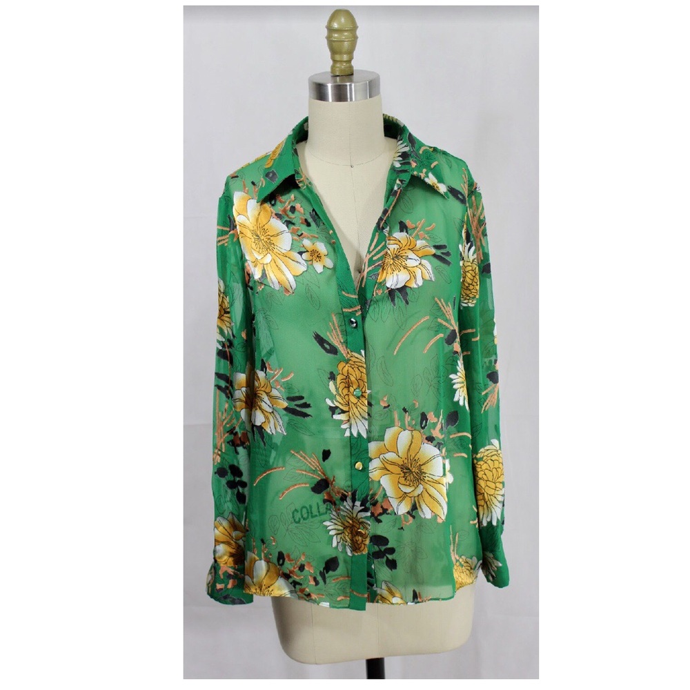 Alice + Olivia silk floral semi Sheer blouse
